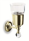 כוס זכוכית קריסטל שקופה בשילוב עיטור סברובסקי בגימור זהב למברשות שיניים